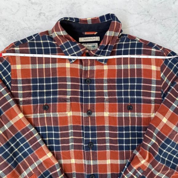 LL Bean Fleece Lined Flannel Shirt Jacket Men's Medium Shacket Navy Plaid - Picture 12 of 13